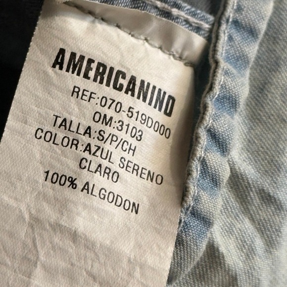 AMERICANINO Italy Mens Blue Acid Wash Band Collar Button Up L/S Shirt, Blue,S - Picture 10 of 10